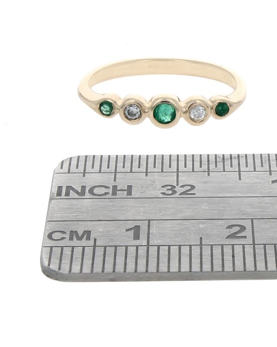 Alternating Emerald and Diamond Ring in Yellow Gold